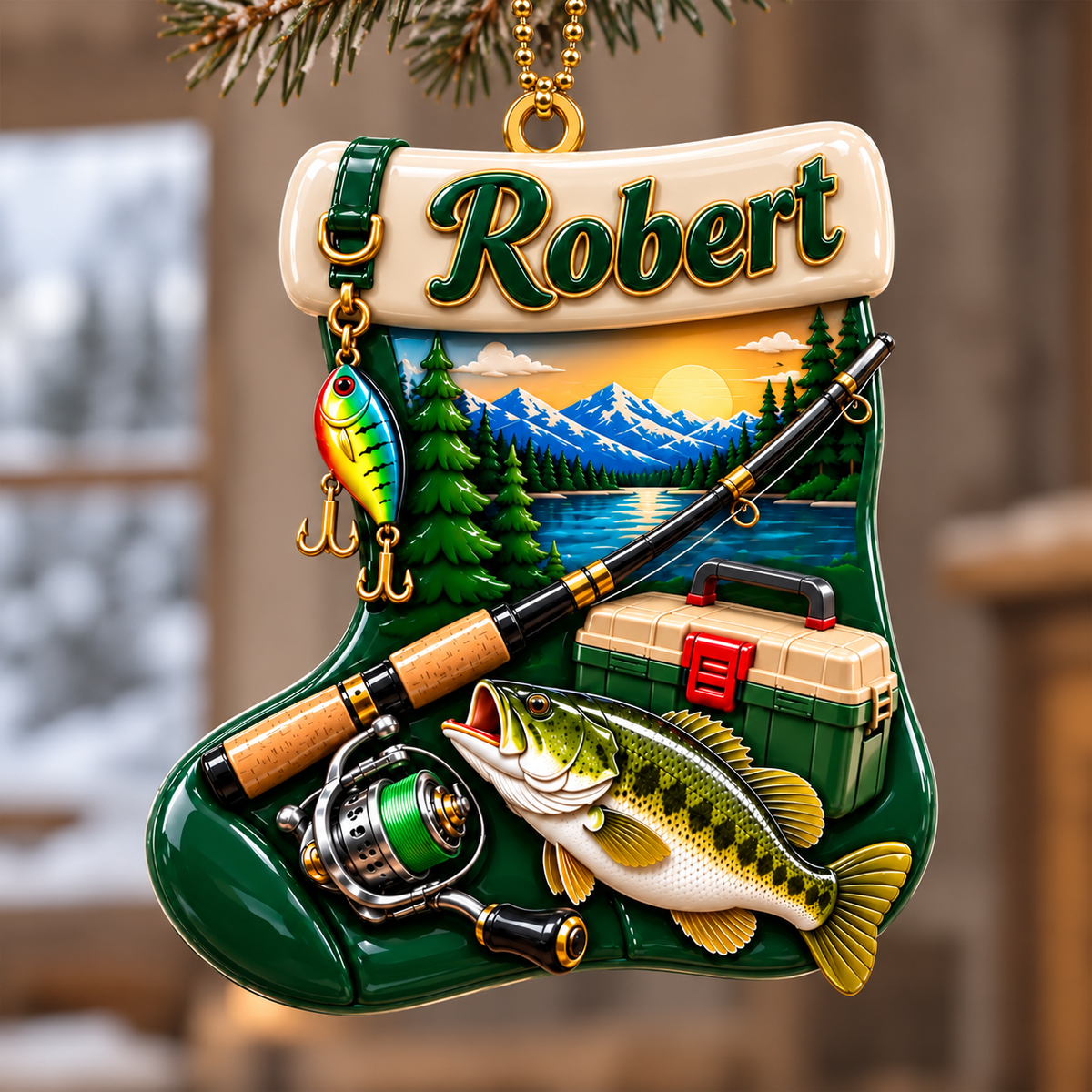 3D Raised Personalized Name Fishing Wader Ornament - Ideal Gift for Him