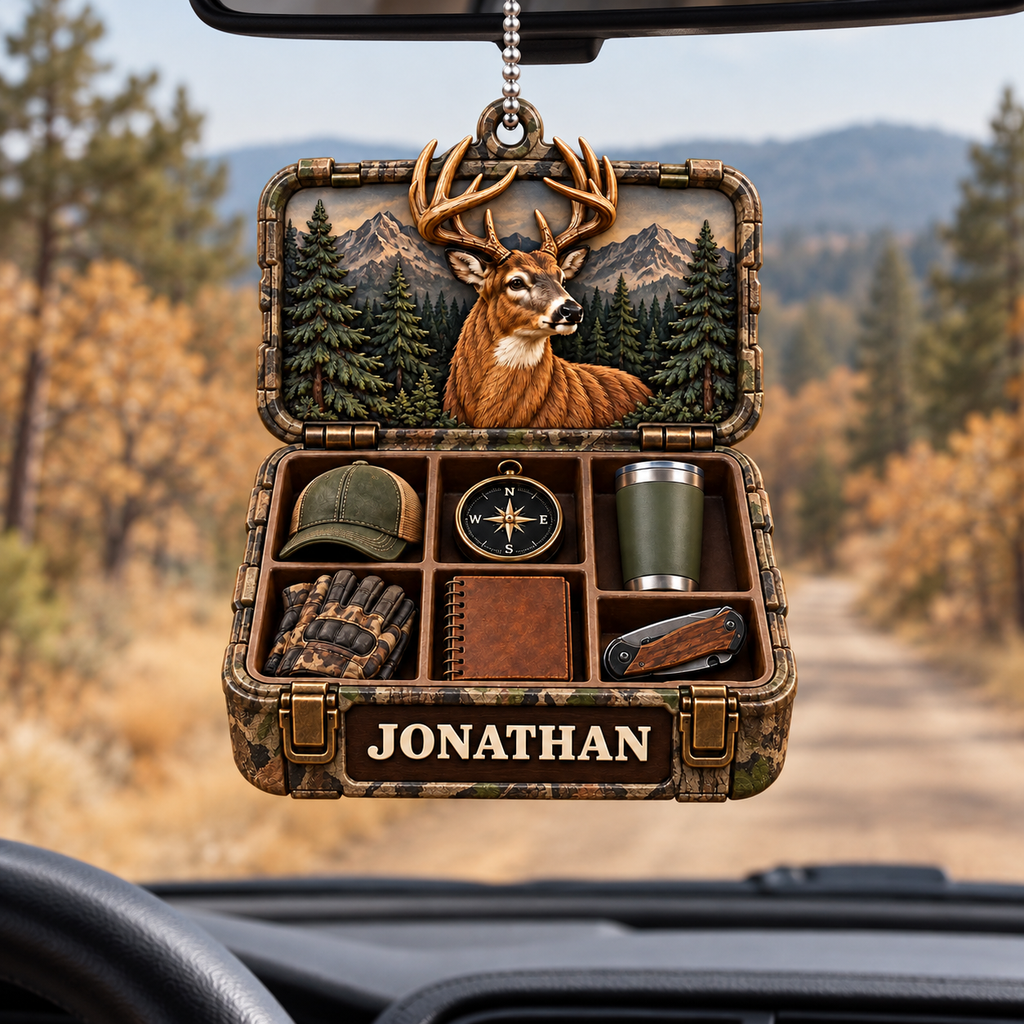 3D Raised Personalized Name Ornament - Hunter Gear Box Ornament Gift for Him