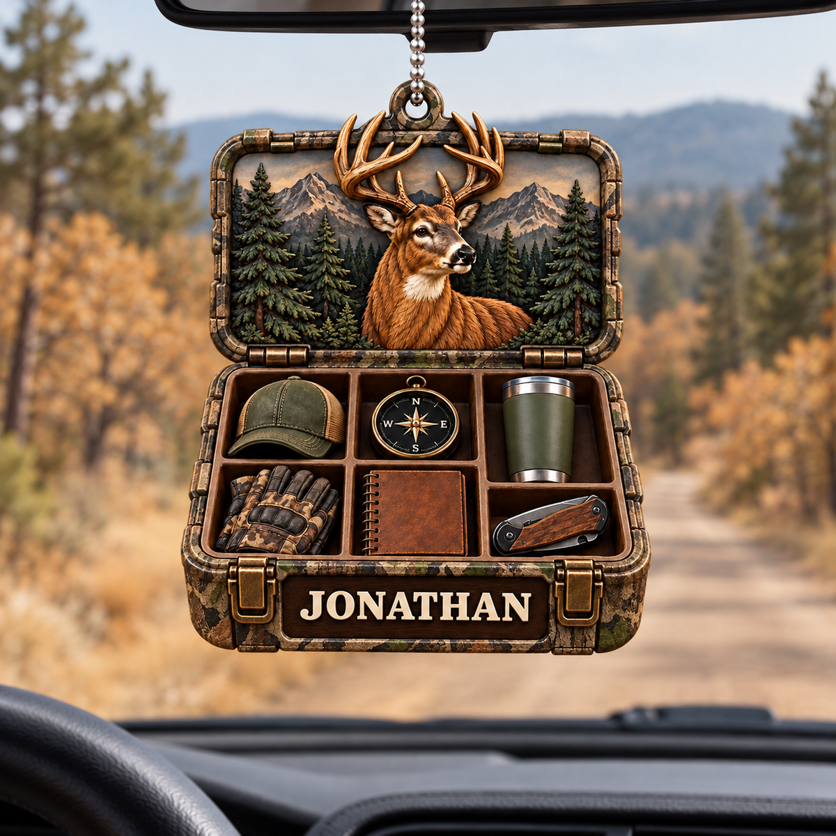 3D Raised Personalized Name Ornament - Hunter Gear Box Ornament Gift for Him