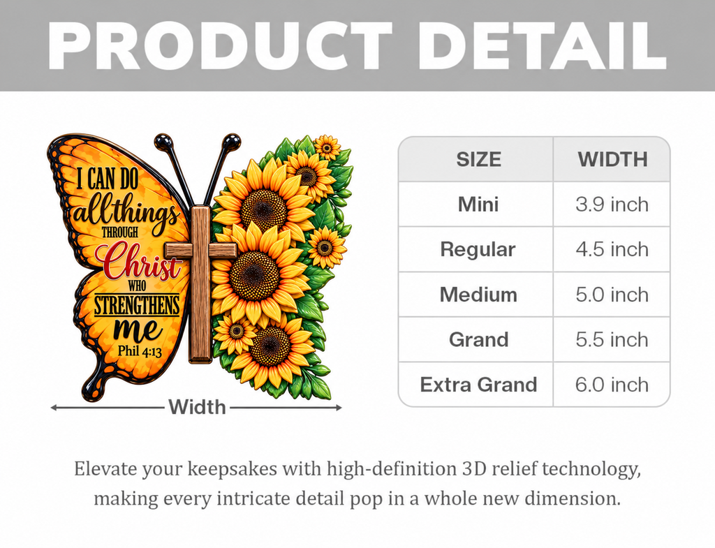 3D Raised Sunflower Butterfly Bible Verse Ornament