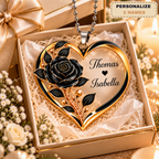 Personalized Names Black Rose Heart Ornament - Romantic Gift for Couple