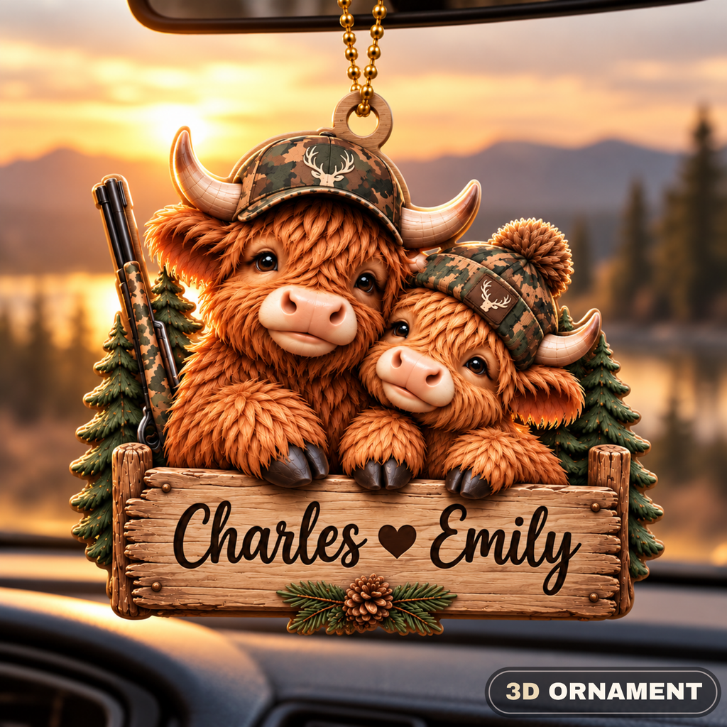 Personalized Names Highland Cow Couple 3D Ornament – Hunting Lovers Gift
