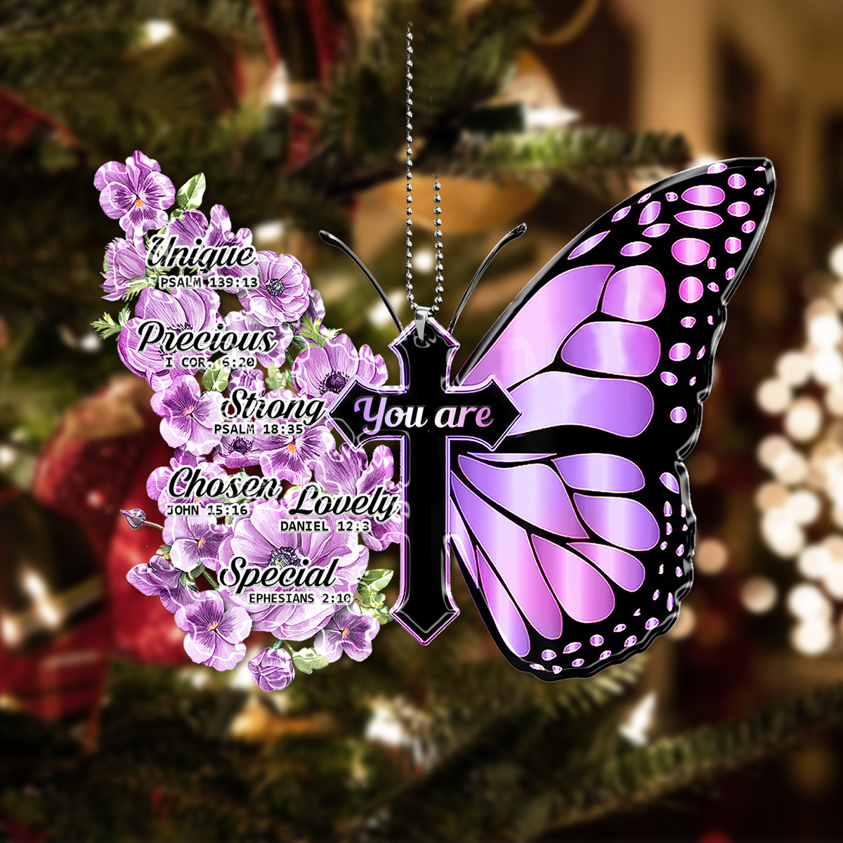 Pansies Butterfly Faith Cross Ornament