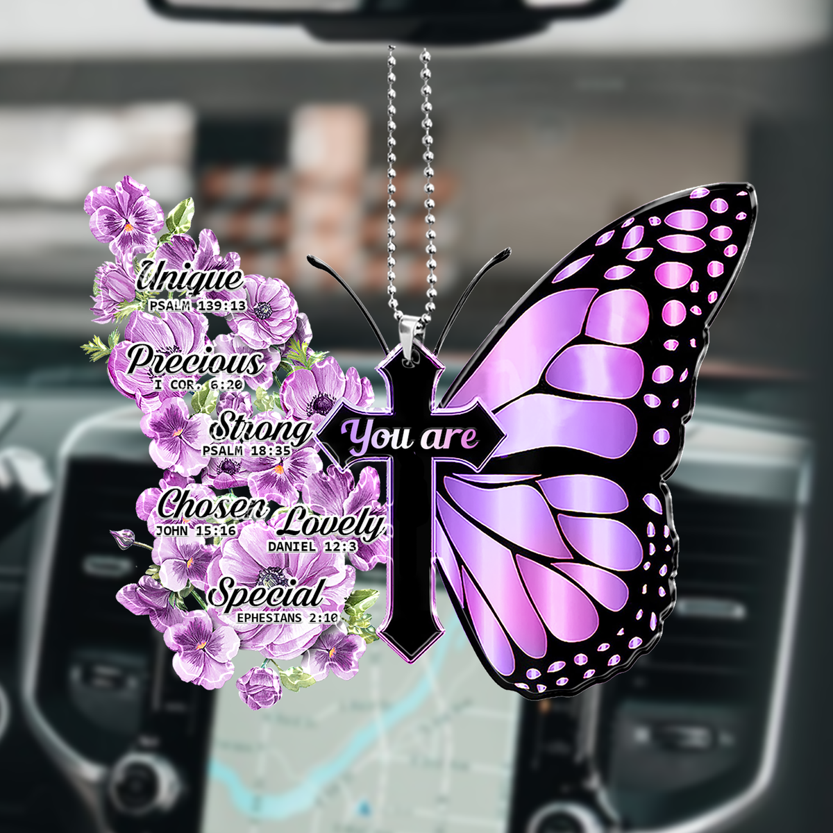 Pansies Butterfly Faith Cross Ornament