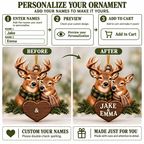 3D Raised Personalized Names Buck & Doe Couple Deer Hunter Ornament - Anniversary Gift