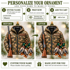 3D Raised Personalized Name Ornament - Mallard Ducks and Camo Jacket Ornament - Gift for Waterfowl Hunting Lovers
