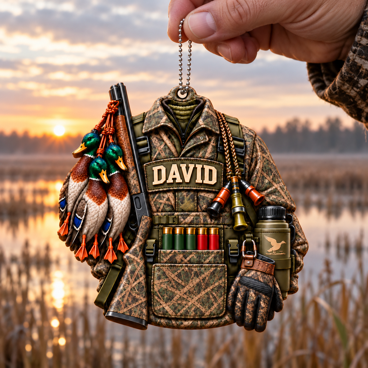3D Raised Personalized Name Ornament - Mallard Ducks Camo Jacket Ornament - Hunting Gift for Him & Her