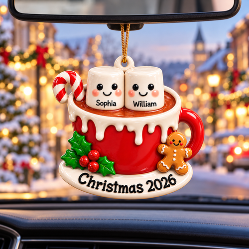 3D Raised Personalized Names Ornament – Hot Cocoa Marshmallow Couple Christmas Gift