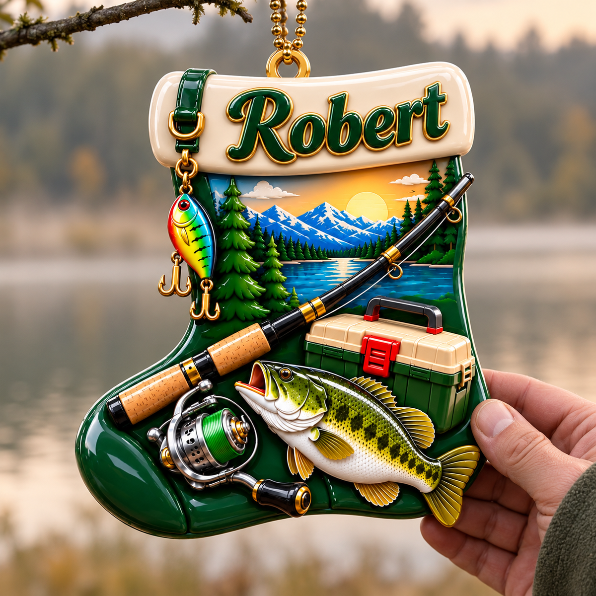 3D Raised Personalized Name Fishing Wader Ornament - Ideal Gift for Him