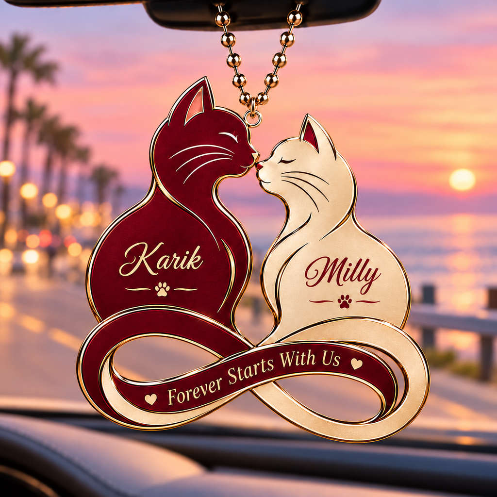 Personalized Names Forever Cat Couple Infinity Ornament – Anniversary Gift for Him & Her