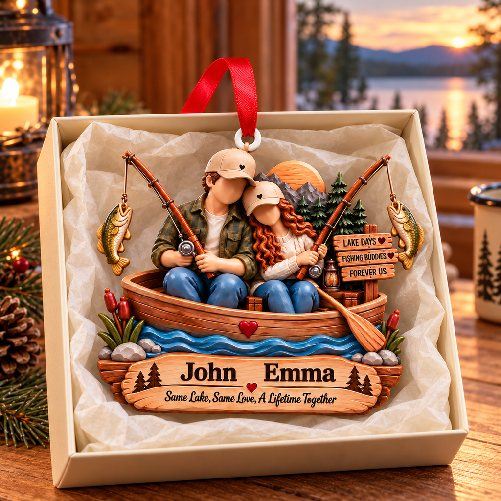 3D Raised Personalized Names Ornament - Fishing Buddies Ornament – Gift for Couples