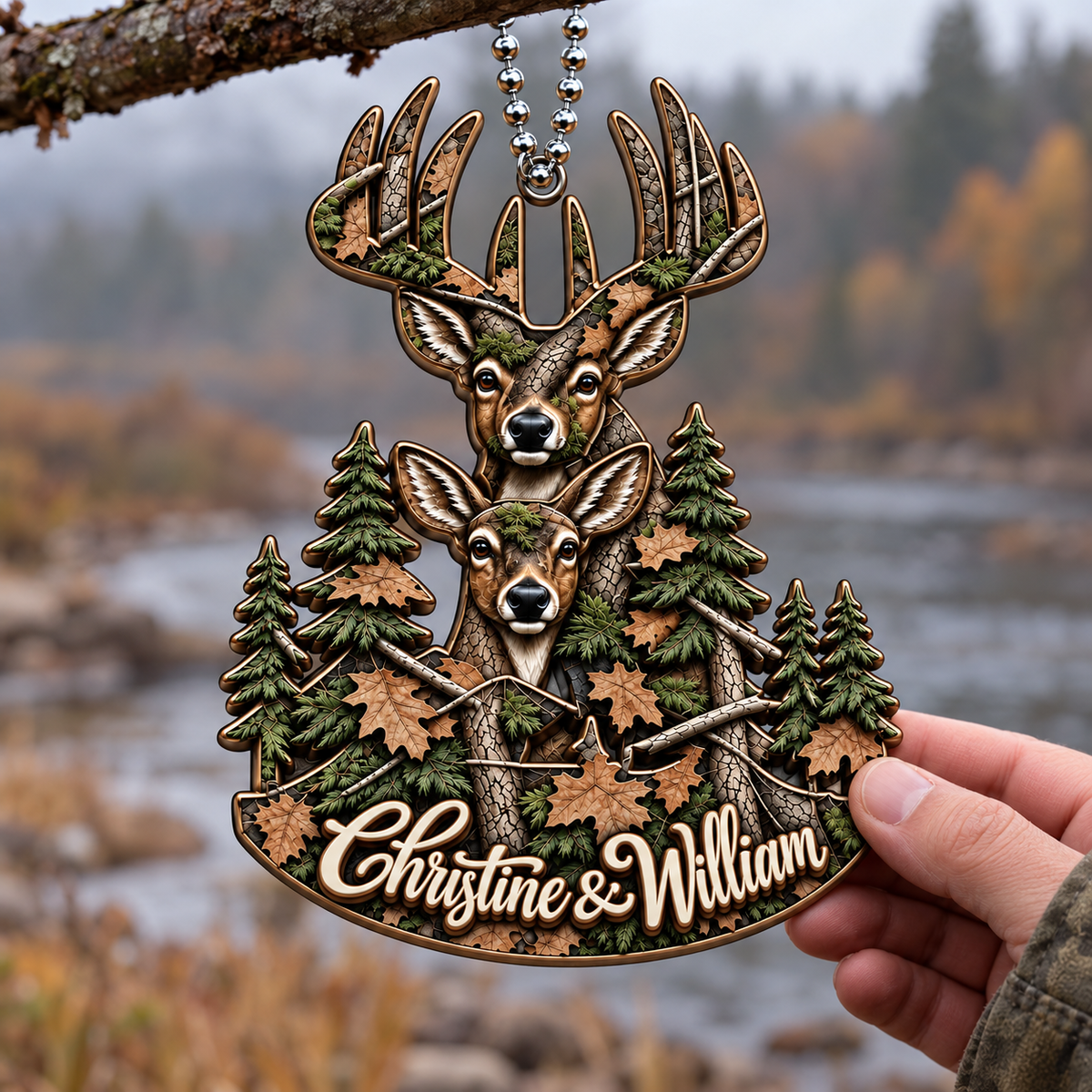 3D Raised Personalized Names Hunting Deer Couple Ornament - Anniversary Gifts