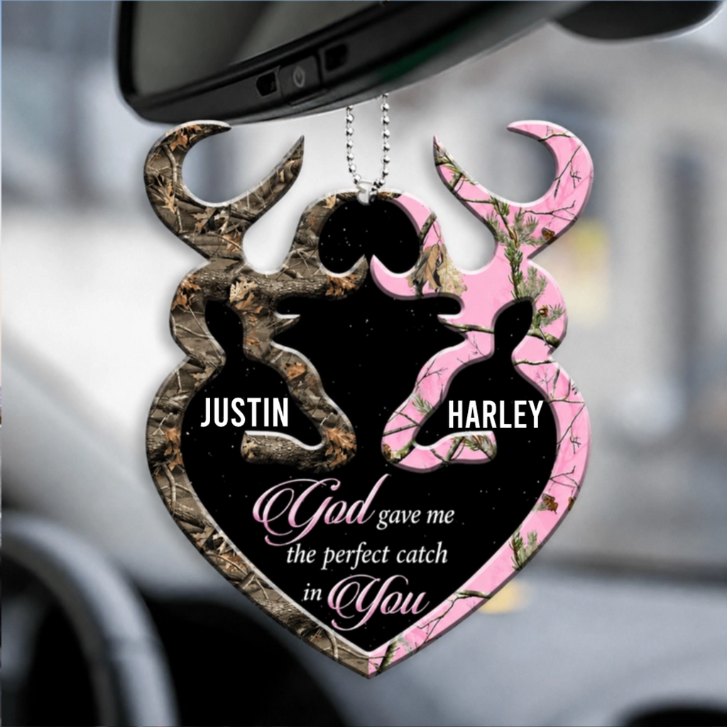 Personalized Buck N Doe GOD Gave Me A Perfect Catch In You Heart Ornament - Ideal Gifts for Couples, for Husband & Wife