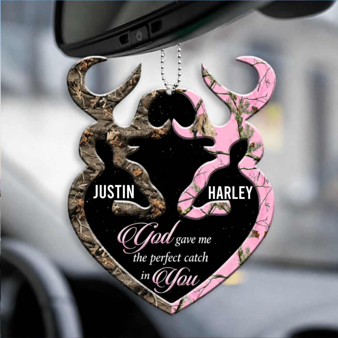 Personalized Buck N Doe GOD Gave Me A Perfect Catch In You Heart Ornament - Ideal Gifts for Couples, for Husband & Wife