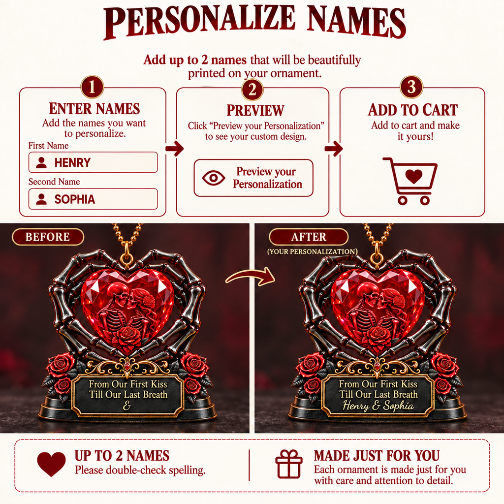 3D Raised Personalized From Our First Kiss Gothic Skeleton Couple Ornament - Anniversary Gifts