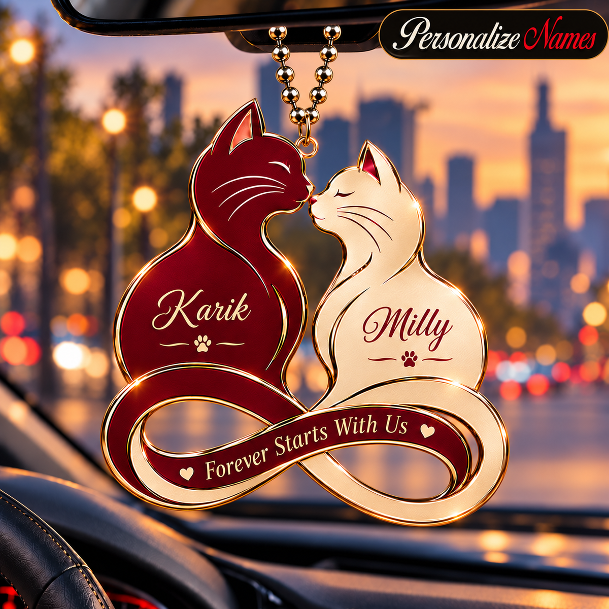 Personalized Names Forever Cat Couple Infinity Ornament – Anniversary Gift for Him & Her