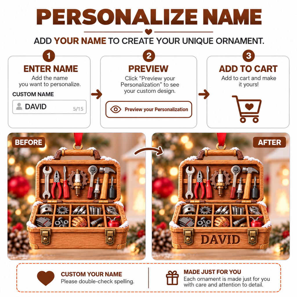 3D Raised Personalized Mechanic Toolbox Christmas Ornament