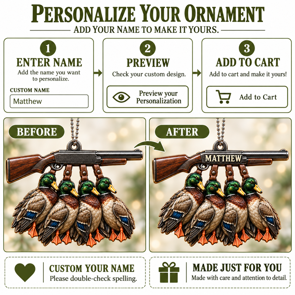 3D Raised Personalized Name Ornament - Hunting Mallard Ducks Ornament - Gift for Him