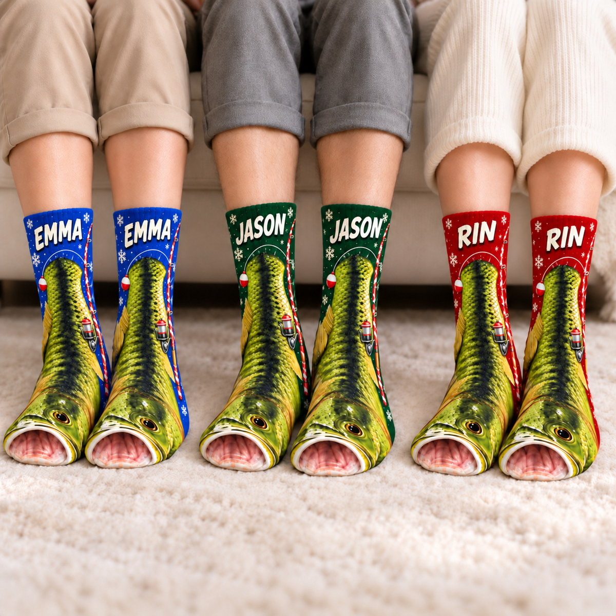 Personalized Largemouth Trout Fishing Reel Middle Tube Socks for Men & Women - Christmas Gift for Fishing Lovers