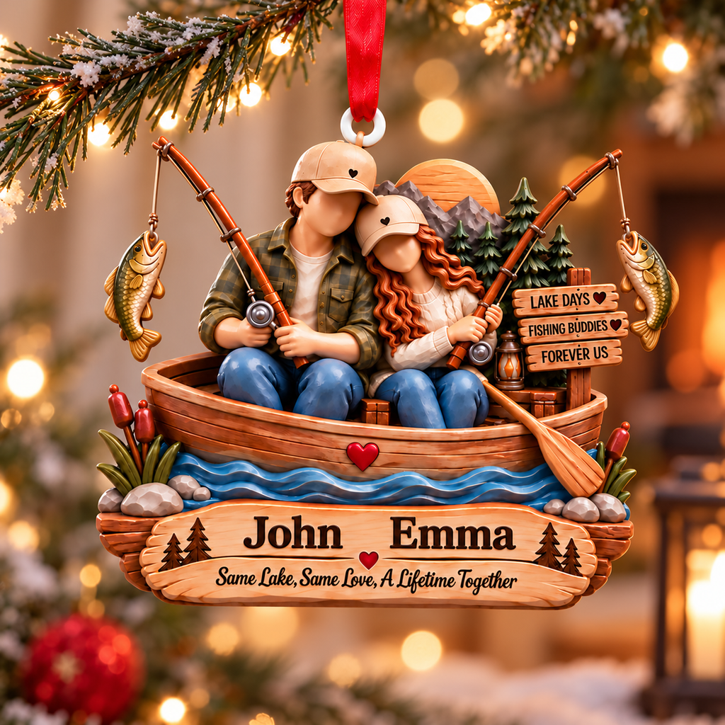 3D Raised Personalized Names Ornament - Fishing Buddies Ornament – Gift for Couples