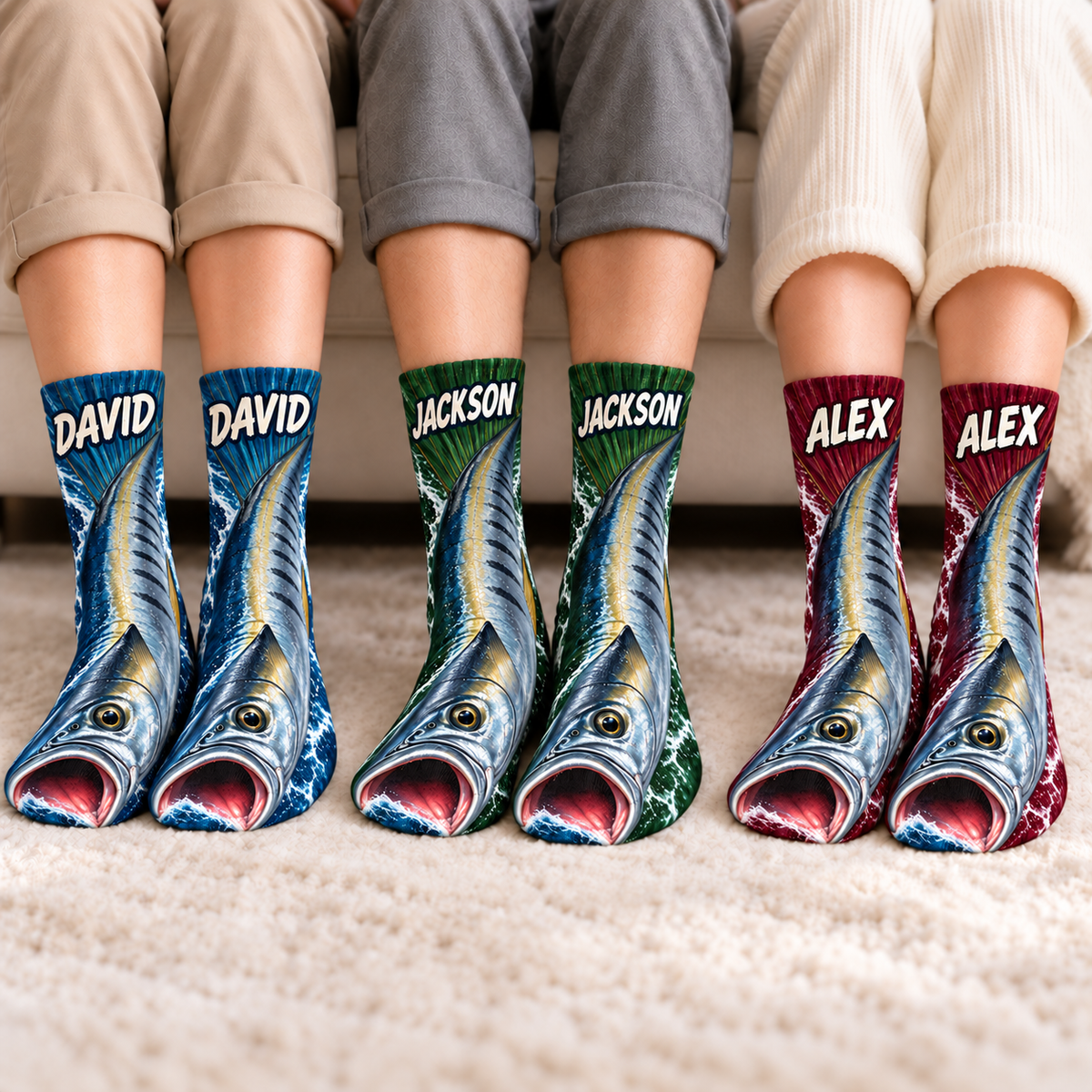 Personalized Wahoo Ocean Fishing Middle Tube Socks for Men & Women - Gift for Fishing Lovers