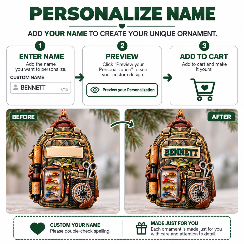 3D Raised Personalized Name Fishing Tool Bag Ornament - Ideal Gift for Him & Her