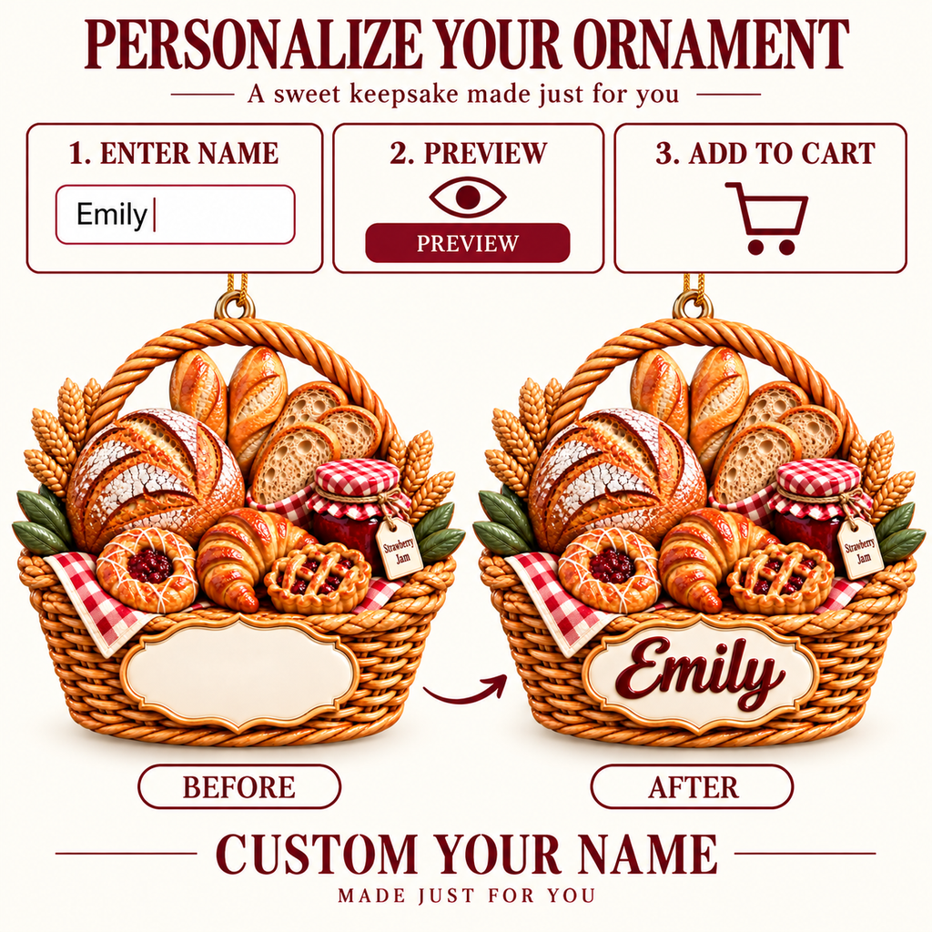 3D Raised Personalized Name Ornament - Sourdough Baker Ornament - Gift for Baking Lovers