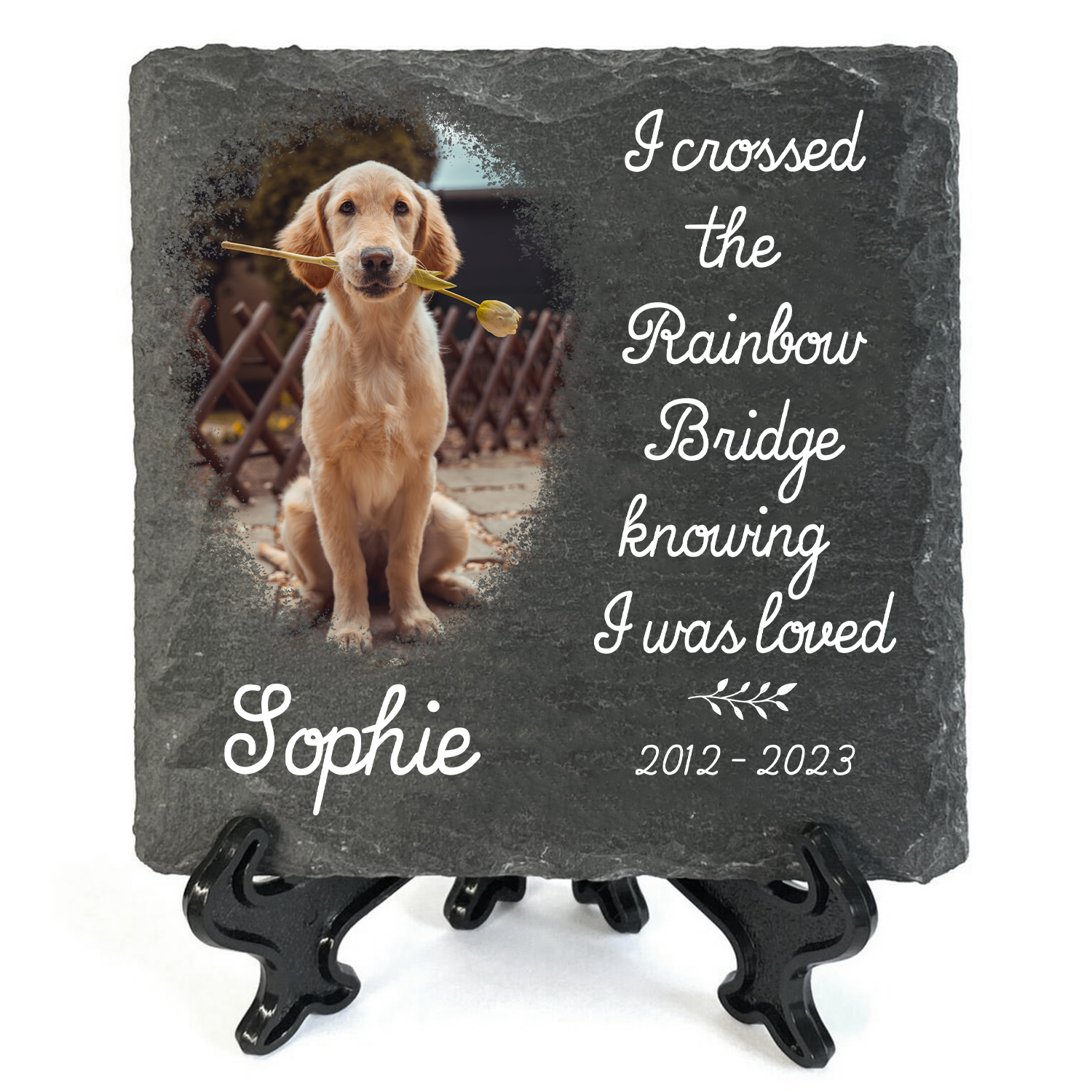Pet Photo I Crossed The Rainbow Bridge Custom Dog Memorial Stone, Pet Memorial Gifts - Personalized Custom Memorial Tombstone