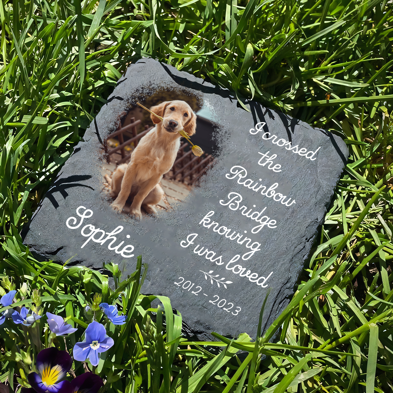 Pet Photo I Crossed The Rainbow Bridge Custom Dog Memorial Stone, Pet Memorial Gifts - Personalized Custom Memorial Tombstone