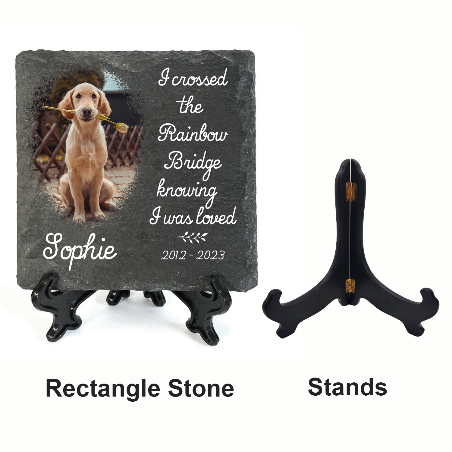Pet Photo I Crossed The Rainbow Bridge Custom Dog Memorial Stone, Pet Memorial Gifts - Personalized Custom Memorial Tombstone