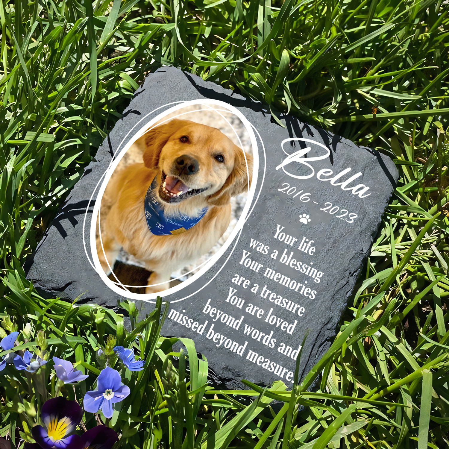 Pet Photo Your Life Was A Blessing Custom Dog Memorial Stone, Pet Memorial Gifts - Personalized Custom Memorial Tombstone