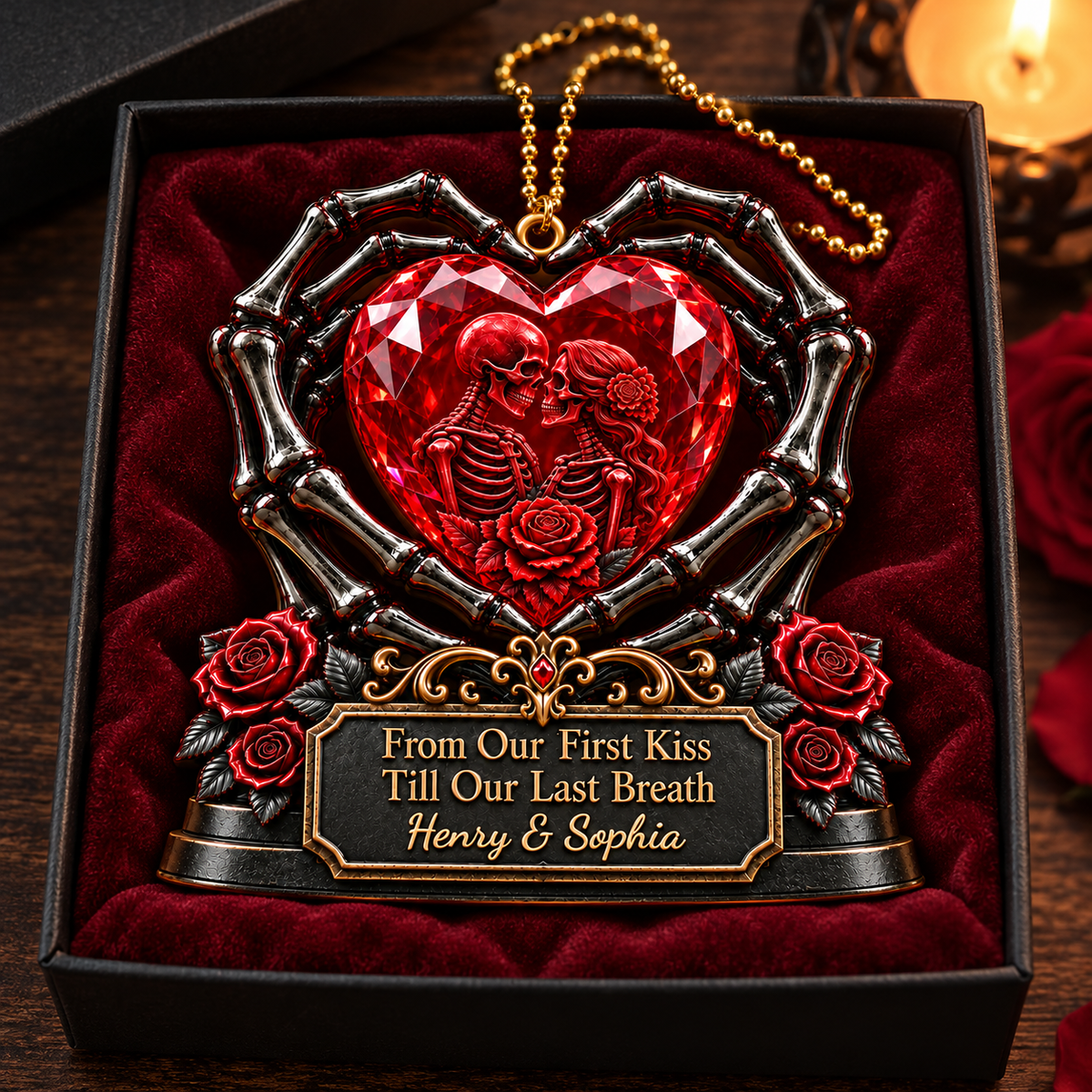 3D Raised Personalized From Our First Kiss Gothic Skeleton Couple Ornament - Anniversary Gifts