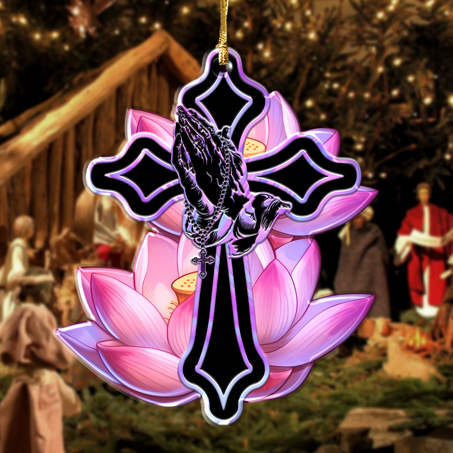 Lotus Flower Pray Faith Cross Christian Ornament Gift Christmas Ornament Car Hanging