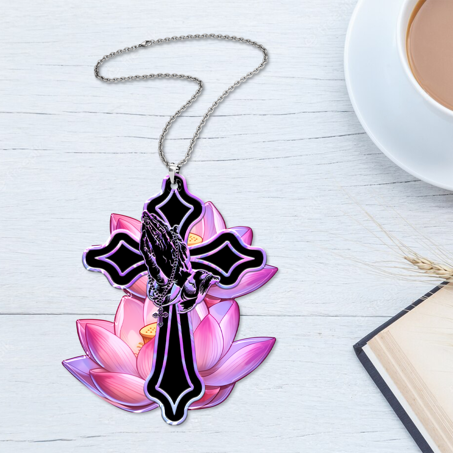Lotus Flower Pray Faith Cross Christian Ornament Gift Christmas Ornament Car Hanging