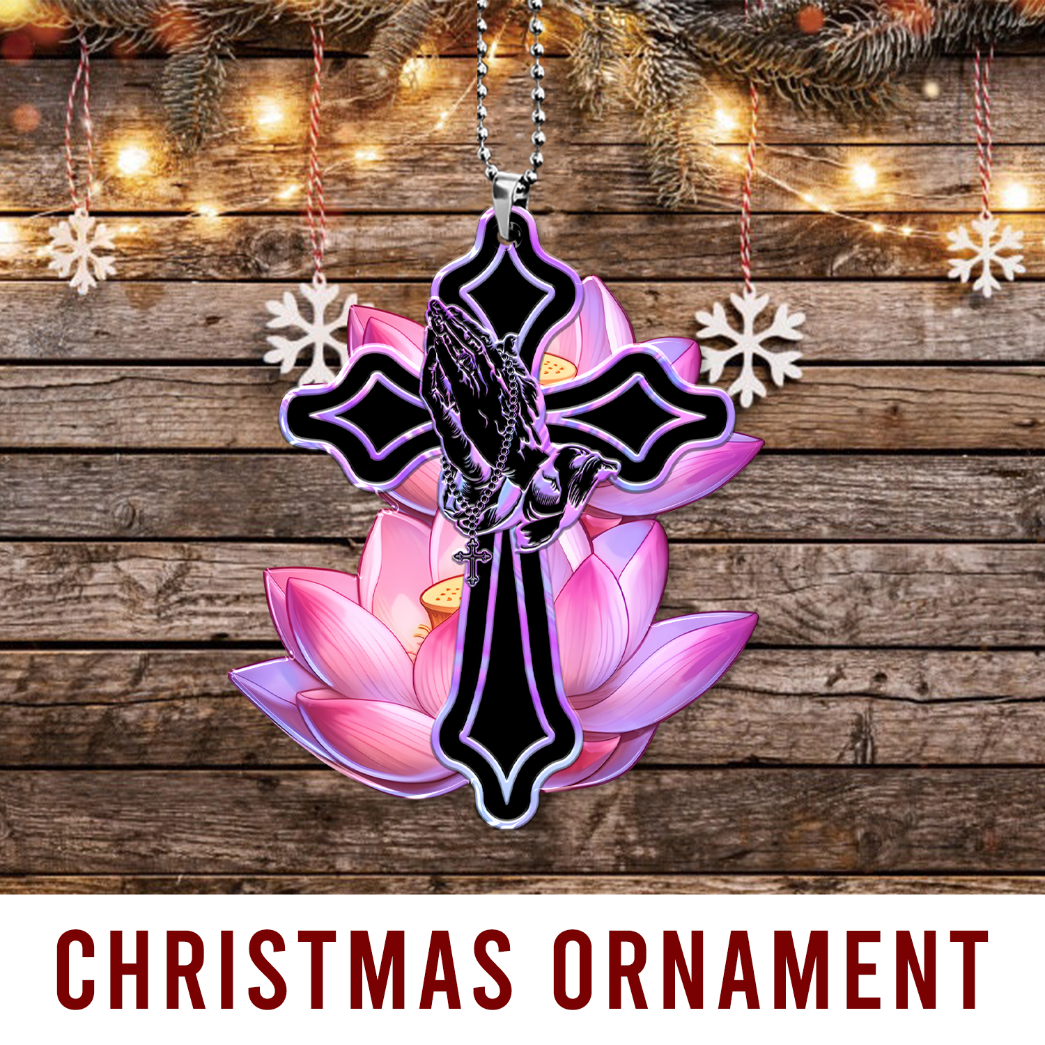 Lotus Flower Pray Faith Cross Christian Ornament Gift Christmas Ornament Car Hanging