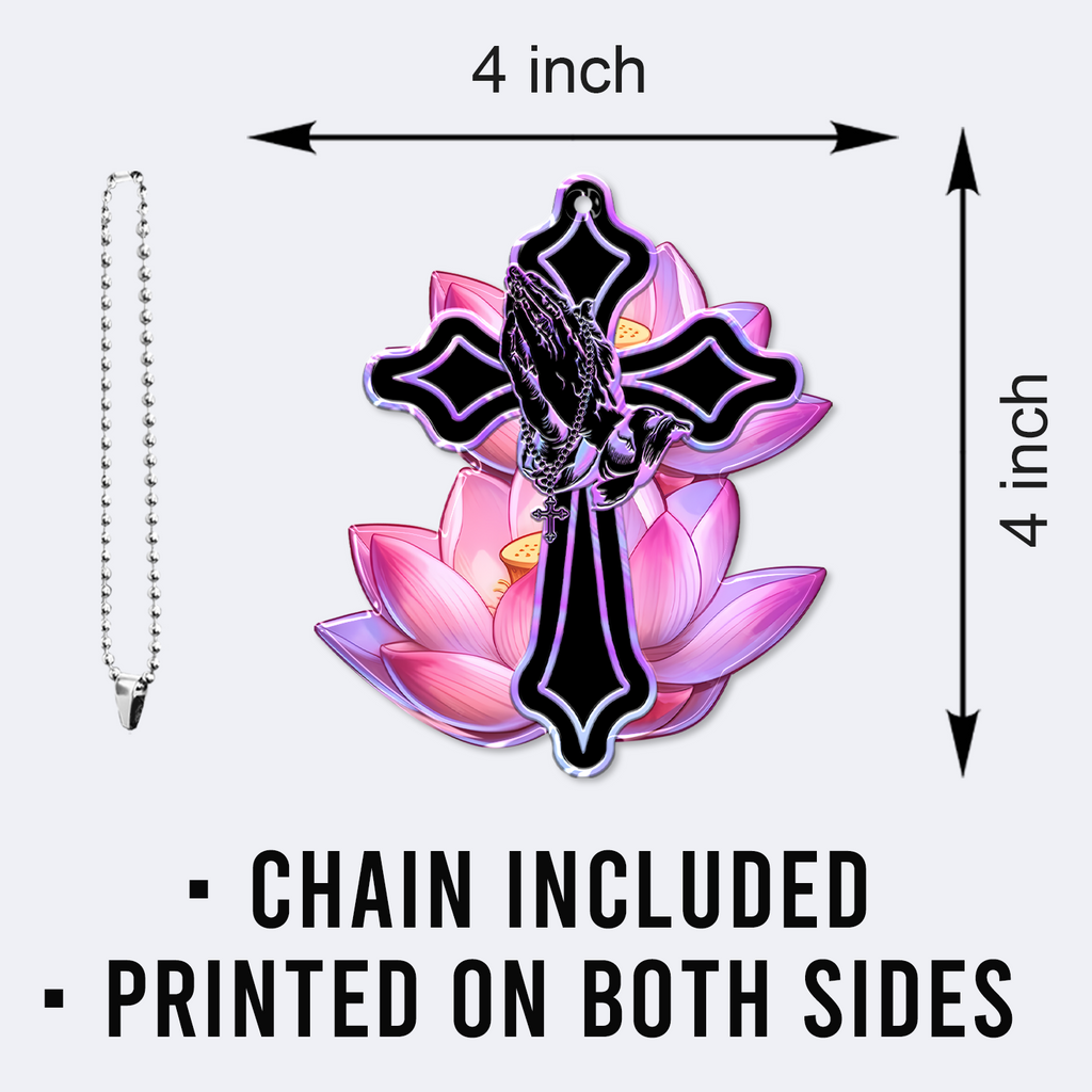 Lotus Flower Pray Faith Cross Christian Ornament Gift Christmas Ornament Car Hanging