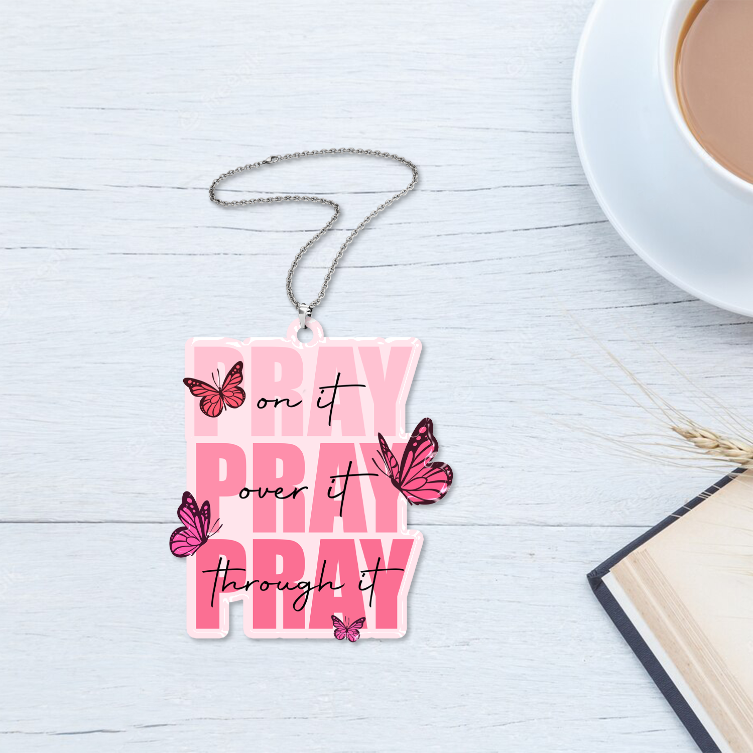 Pray On It Pray Over It Pray Through It Pink Butterflies Christian Ornament Gift Christmas Ornament Car Hanging