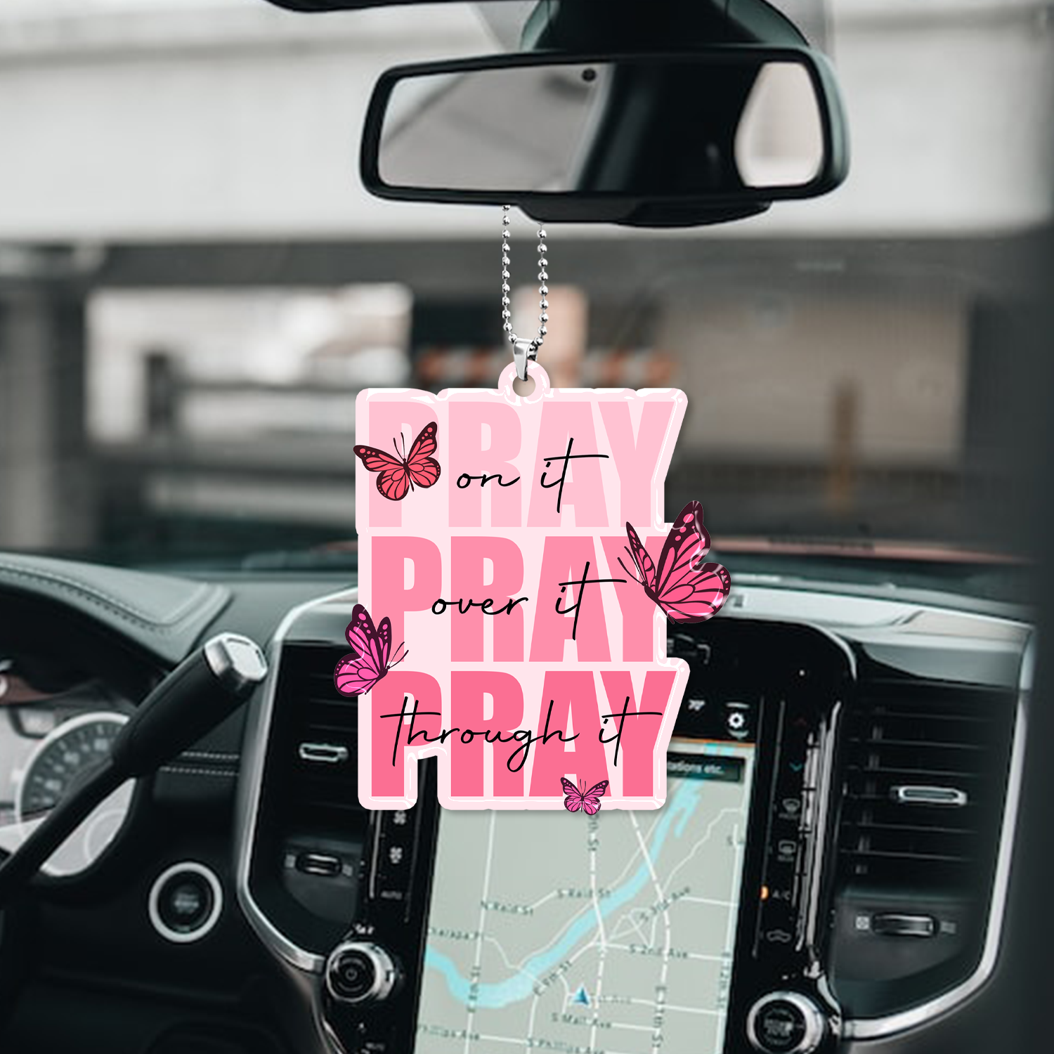Pray On It Pray Over It Pray Through It Pink Butterflies Christian Ornament Gift Christmas Ornament Car Hanging