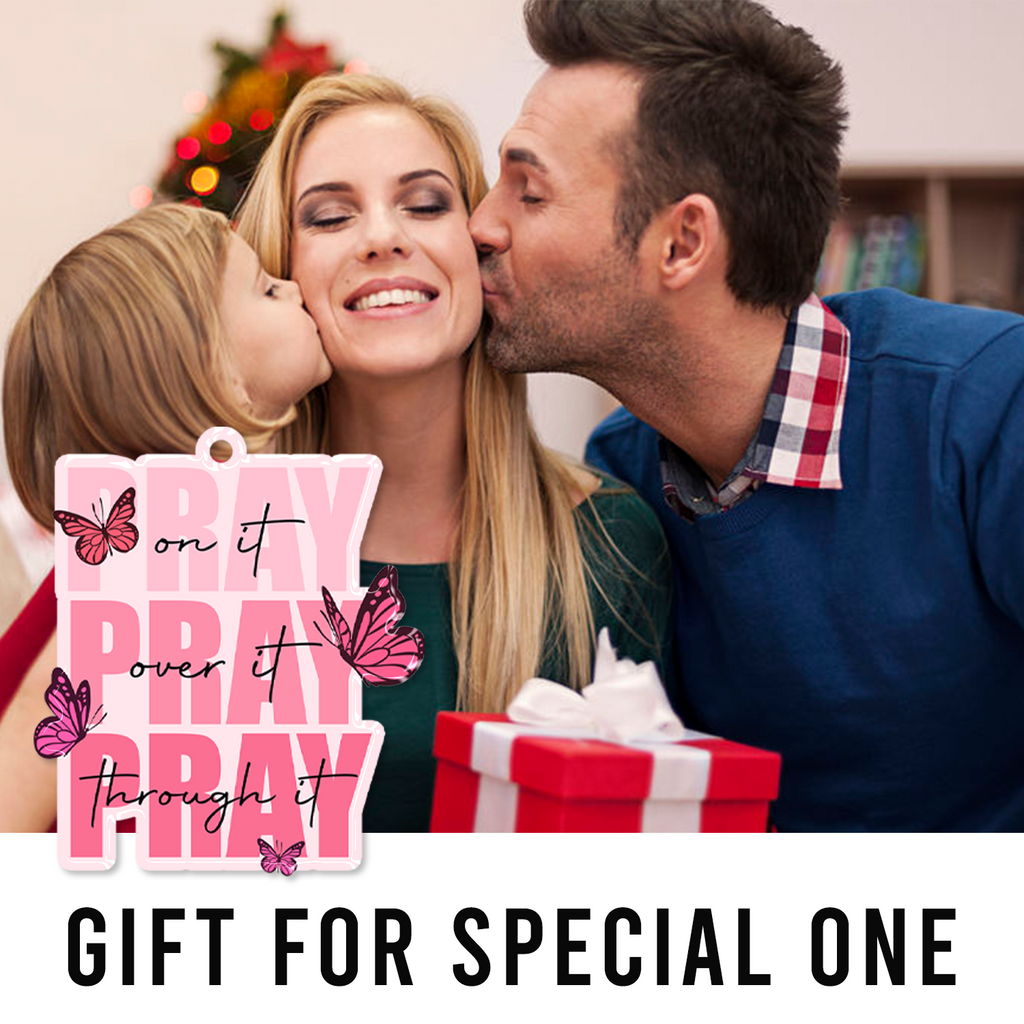 Pray On It Pray Over It Pray Through It Pink Butterflies Christian Ornament Gift Christmas Ornament Car Hanging