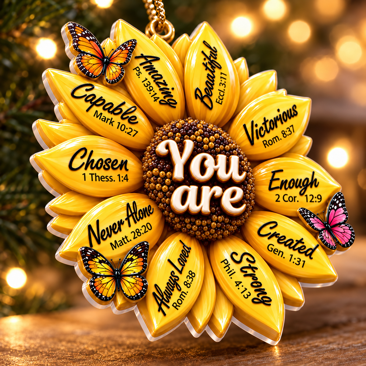 God Says You Are – 3D Raised Sunflower Bible Verse Ornament, Christian Gift for Mom & Grandma