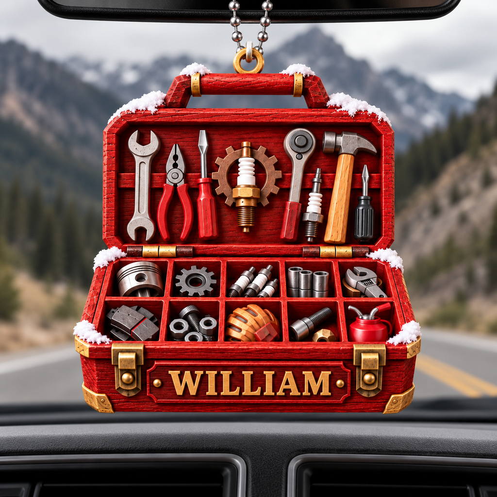 3D Raised Personalized Mechanic Toolbox Christmas Ornament - Gift for Him