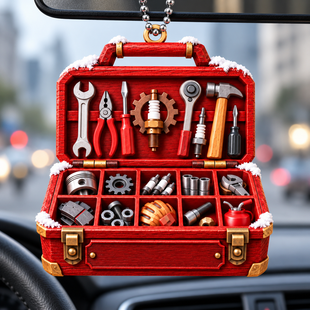 3D Raised Personalized Mechanic Toolbox Christmas Ornament - Gift for Him