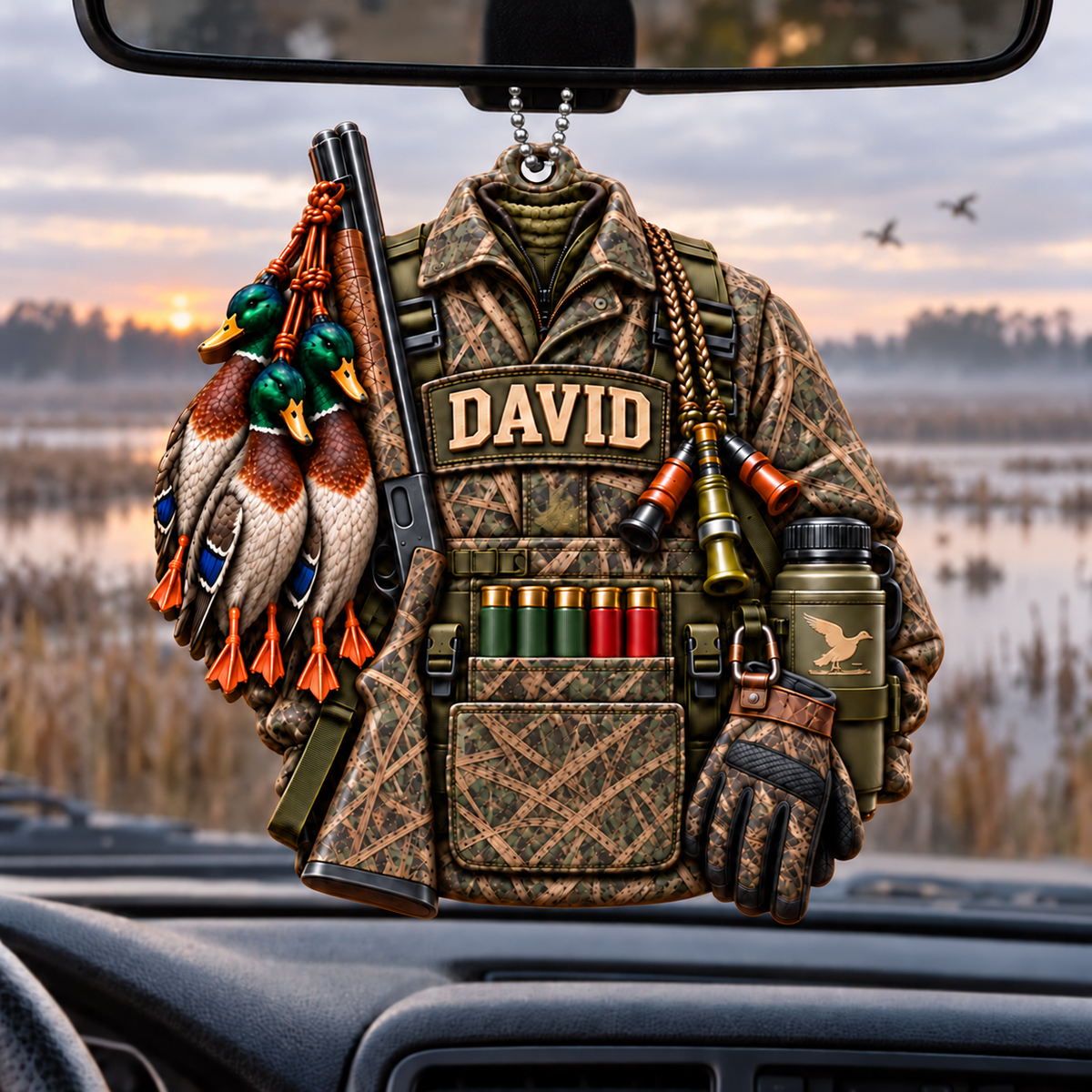 3D Raised Personalized Name Ornament - Mallard Ducks Camo Jacket Ornament - Hunting Gift for Him & Her