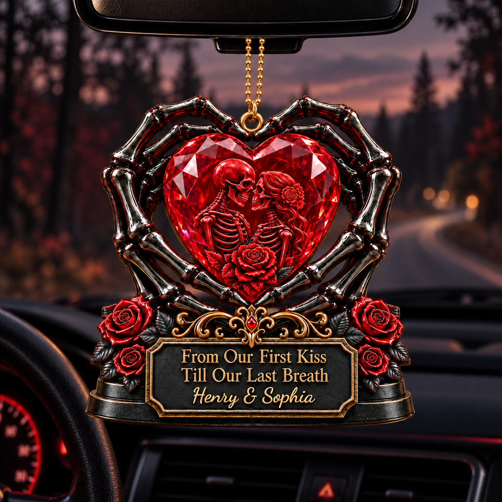 3D Raised Personalized From Our First Kiss Gothic Skeleton Couple Ornament - Anniversary Gifts