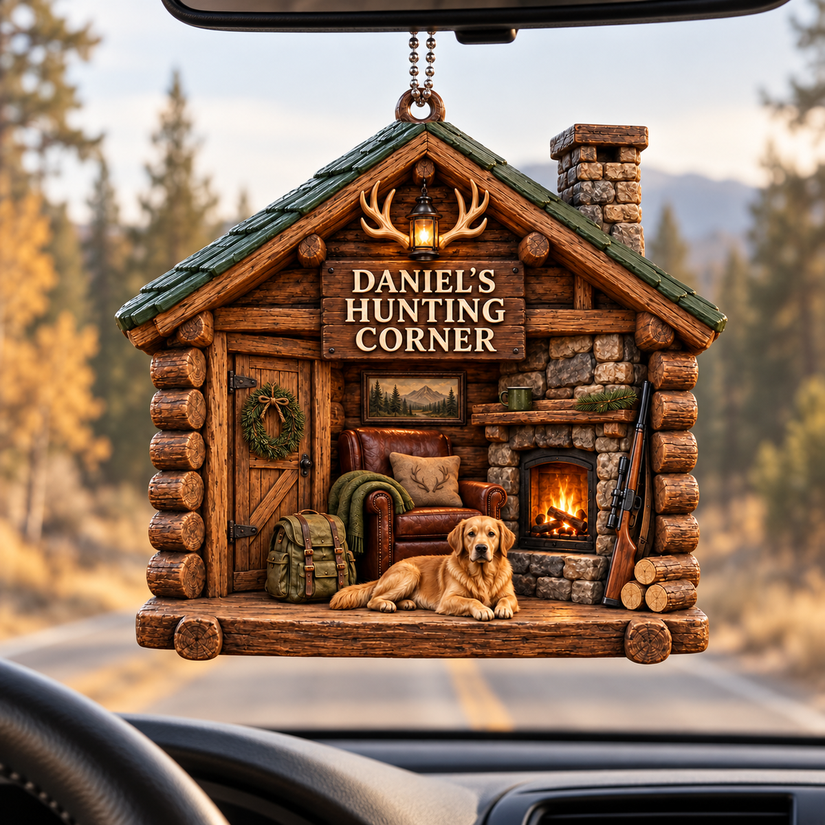 3D Raised Personalized Name Ornament - Hunter Corner Chalets Ornament Gift for Him & Her