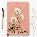 Custom Leather Journal - Personalized Birth Month Flower Vintage Notebook- Gifts for Birthday, Flower Lovers & women