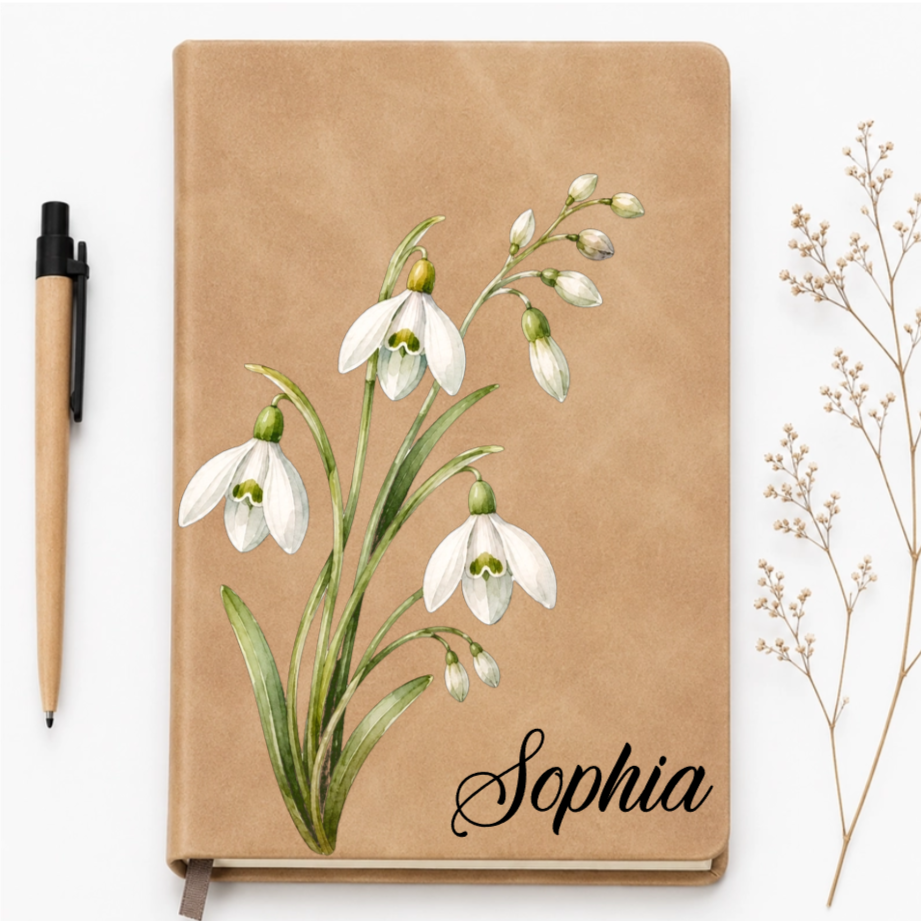 Custom Leather Journal - Personalized Birth Month Flower Vintage Notebook- Gifts for Birthday, Flower Lovers & women