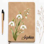 Custom Leather Journal - Personalized Birth Month Flower Vintage Notebook- Gifts for Birthday, Flower Lovers & women