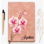 Custom Leather Journal - Personalized Birth Month Flower Vintage Notebook- Gifts for Birthday, Flower Lovers & women