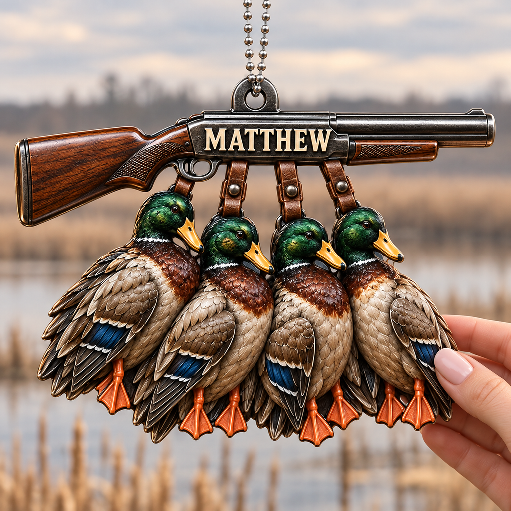 3D Raised Personalized Name Ornament - Hunting Mallard Ducks Ornament - Gift for Him